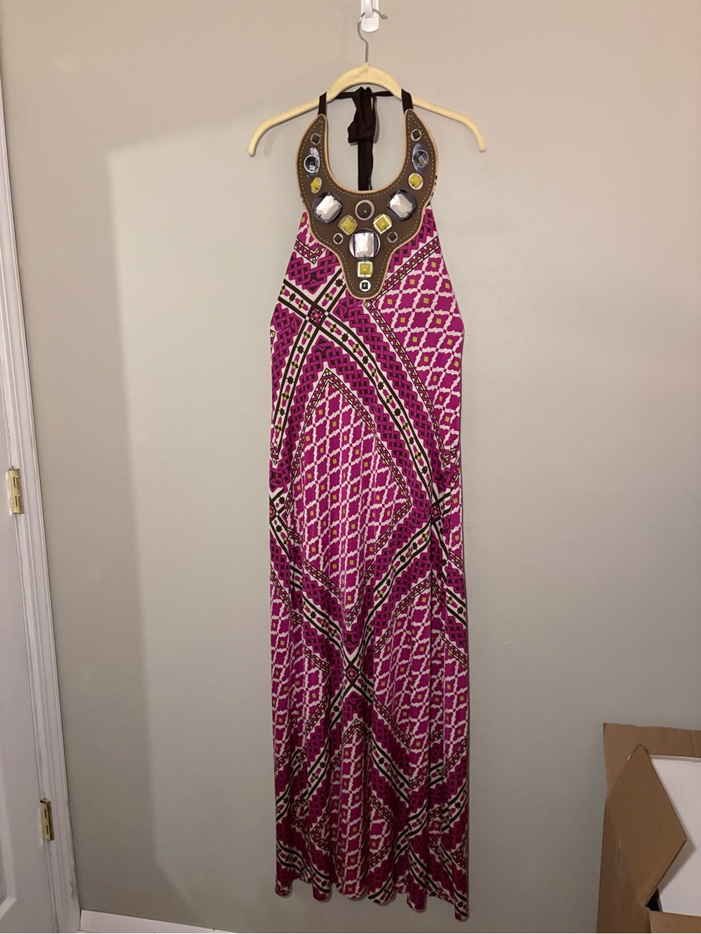 Tory Burch Silk Halter Maxi Dress with Beaded Accents